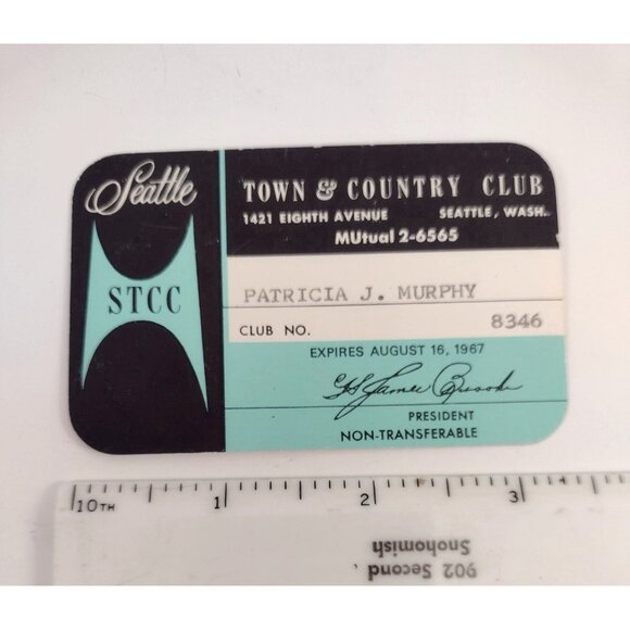 Vintage 1967 Seattle Washington Town & Country Club Membership Card MCM - Picture 1 of 3